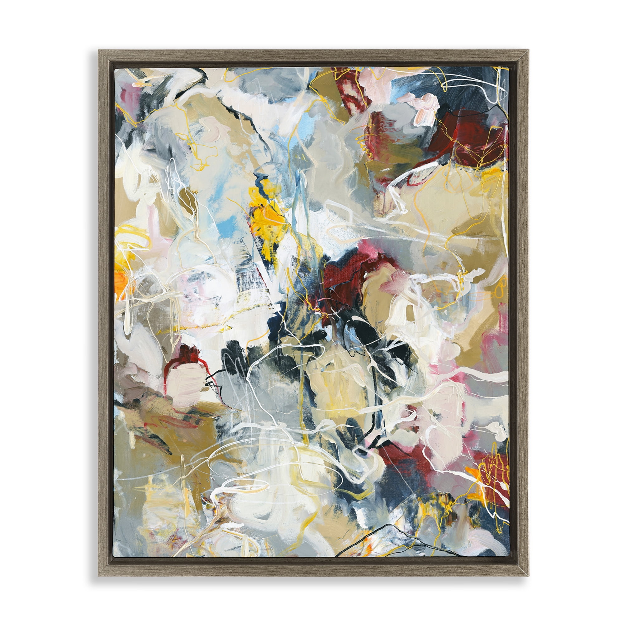 Energetic Frequency Abstract Brown Framed Floater Canvas Wall Art, design by Design Fabrikken