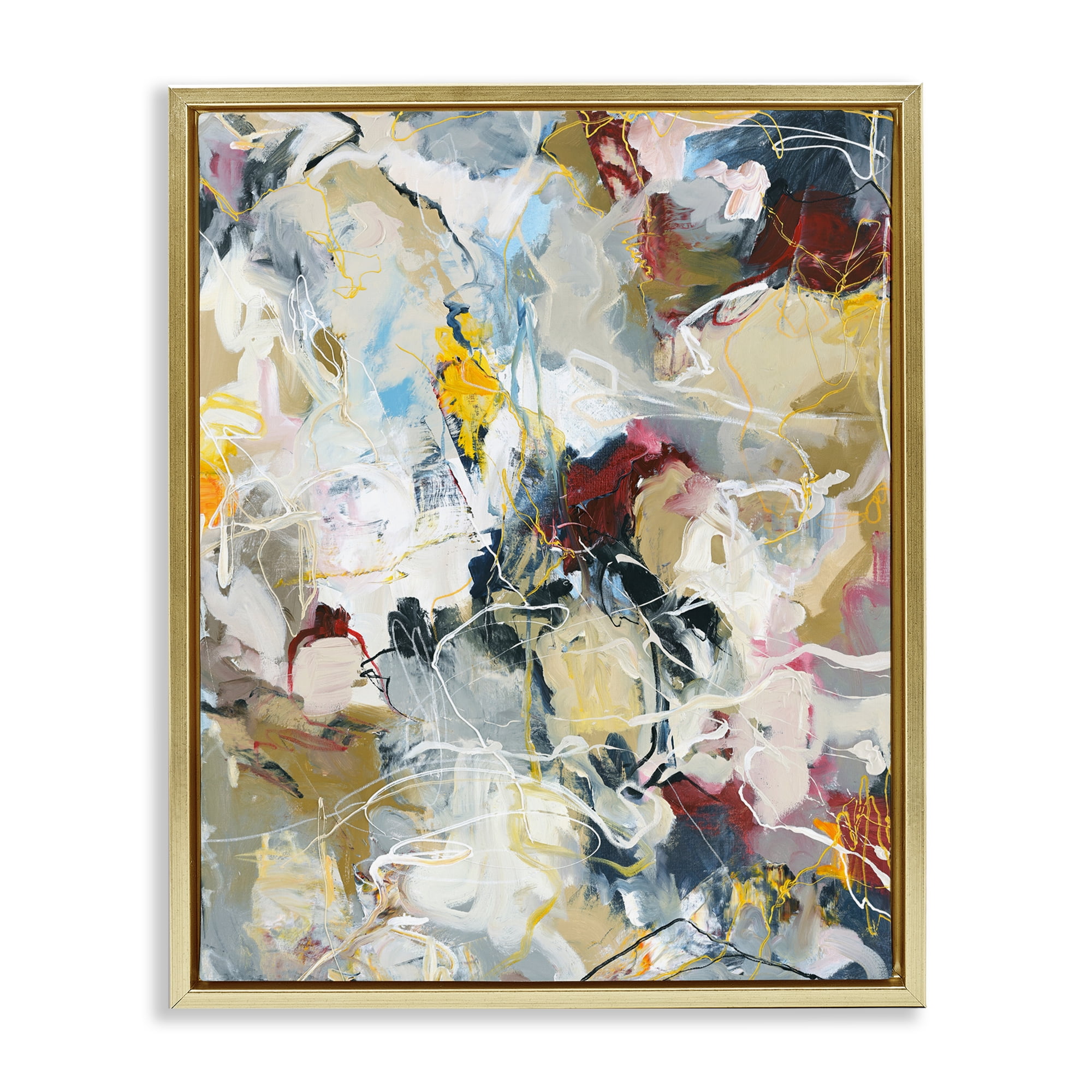 Energetic Frequency Abstract Gold Framed Floater Canvas Wall Art, design by Design Fabrikken