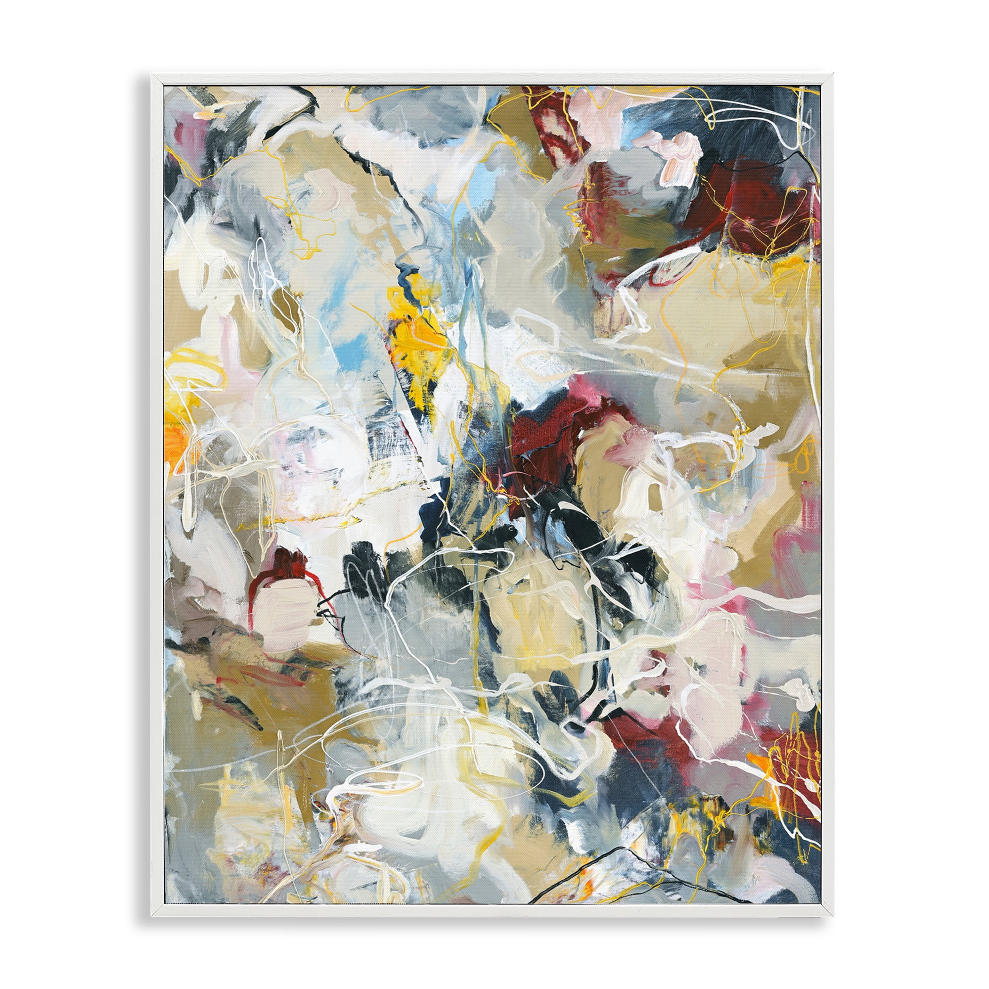 Energetic Frequency Abstract White Framed Giclee Art, design by Design Fabrikken