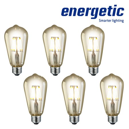 Energetic LED 6W Filament Vintage ST19, Amber Glass, E26 Base, 2200K, Dimmable, UL listed, 6-count