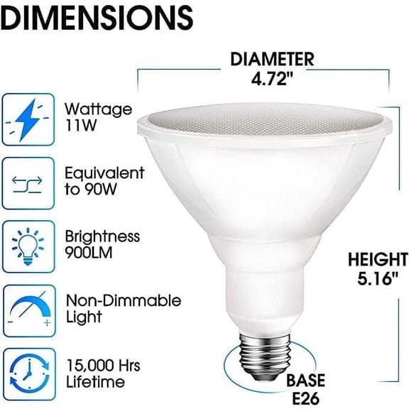 Energetic LED Flood PAR38 Light Bulb, 5000K Daylight, 90W Equivalent, Efficient 11W, Wet Rated, 900 Lumens, Medium Base, Non-Dimmable, 2 Pack
