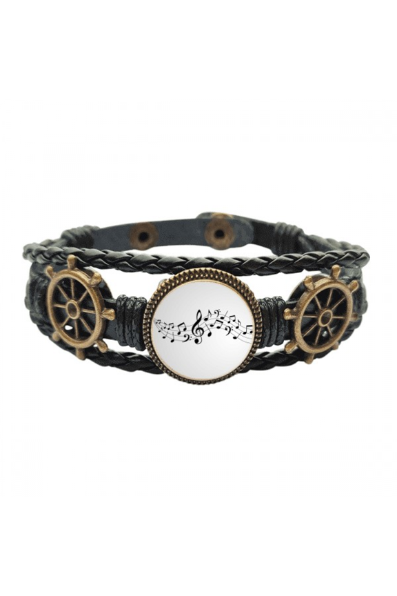 Energetic Music 5-le Staff Leather Braided Ocean Bracelet Wristband