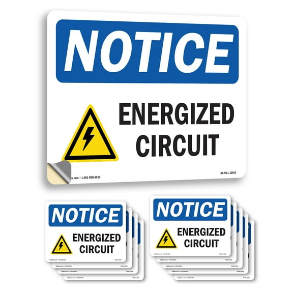 Energized Circuit With Symbol OSHA Notice Vinyl Decal Label 14 Inch x 10 Inch - 10 Pack