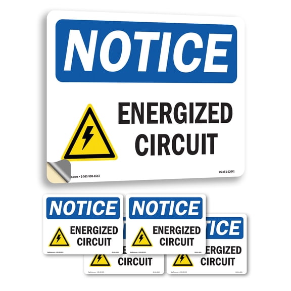 Energized Circuit With Symbol OSHA Notice Vinyl Decal Label 5 Inch x 3.5 Inch - 5 Pack
