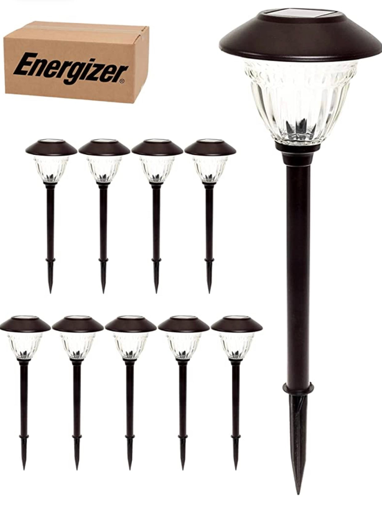 Bronze LED Solar Pathway Lights with Glass Lens, 10-Pack