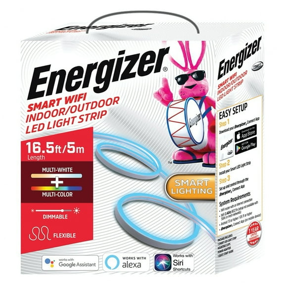 Energizer Connect EOS2-1002-RGB 16.5-Ft. Smart Wi-Fi Indoor/Outdoor White/Multicolor LED Light Strip