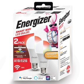 Energizer 2-Pack Smart Wi-Fi Multi-Color and Single White LED Light Bulb, A19 Shape, E26 Base