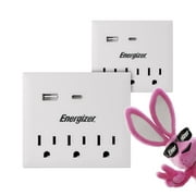 Energizer 2 Packs of 5 Device Multi Plug Wall Outlet Extender (3) AC Power Outlets (1) Type C Port (1) USB A Port (2.1A total output) Grounded Power Strip Expander Outlet Splitter Plug In Adapter