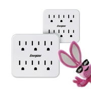 Energizer 2 Packs of 6 Device Multi Plug Wall Outlet Extender (6) AC Power Outlets Grounded Power Strip Expander Outlet Splitter Plug In Adapter