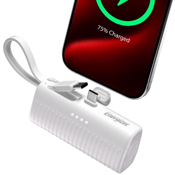Energizer 5000mAh Portable Power Bank with Built in USB C Connector and Kickstand, Compact Plug in Fast Charging Battery Pack for iPhone 15, Samsung Galaxy and USB C Devices