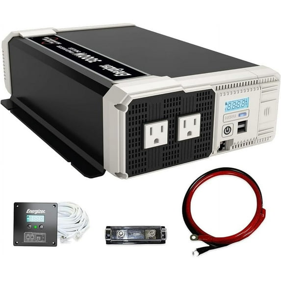 Energizer 2000 Watt Pure Sine Wave Power Inverter 12V DC to 110V/120V Converter for Family RV Off Grid Solar System with Dual USB Ports LCD Display - ETL Approved-UL STD 458
