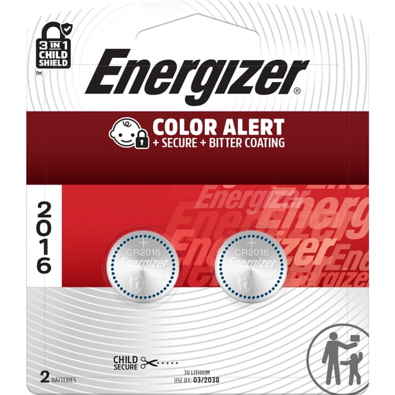 Energizer 2016 Batteries (2 Pack), 3V Lithium Coin Batteries