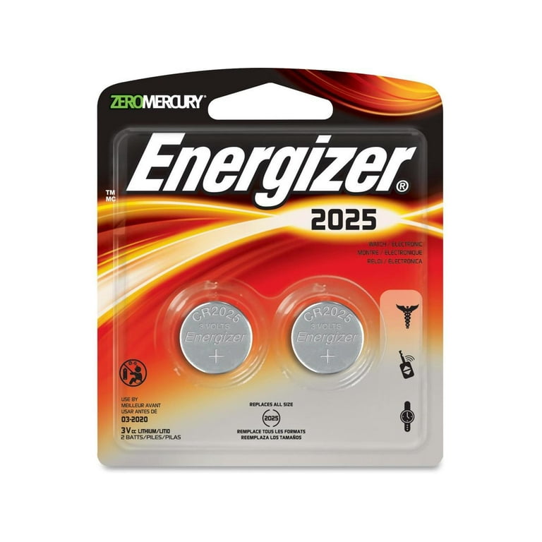 Energizer 2025 Lithium Coin Battery, 2 Pack For Multipurpose - 3 V DC -  Lithium (Li) - 2 / Pack