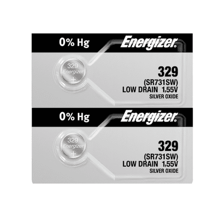Energizer 329 SR731SW 1.55V Mercury-Free Silver Oxide Watch Battery (2 Pack)