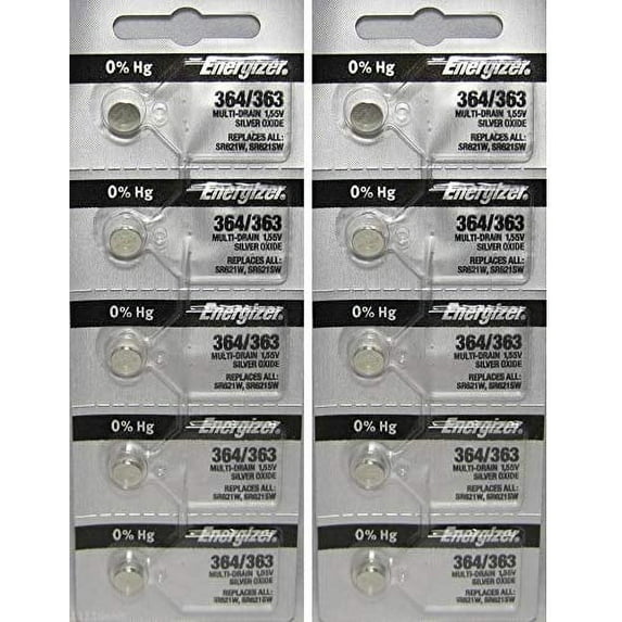 Energizer 364 SR621SW Silver Oxide 0%Hg Mercury Free 10 Batteries