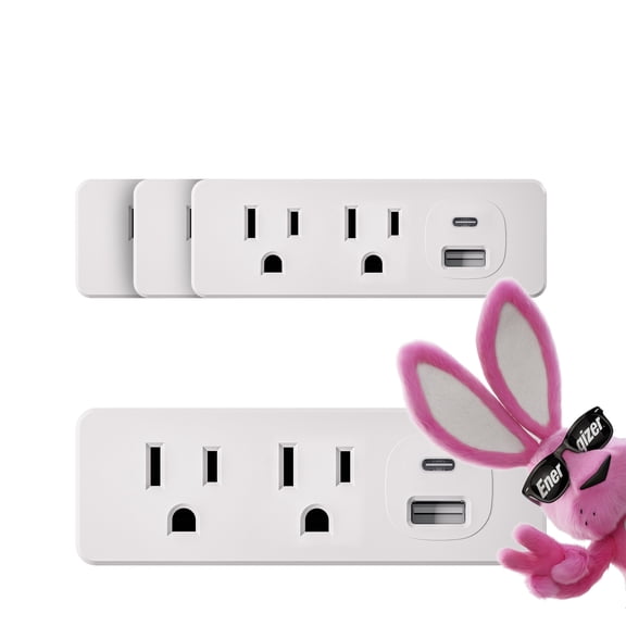 Energizer 4-pack Multi Plug Wall Extender, 2 AC Outlets, USB-C and USB-A Ports, 2.4A Total Output, Grounded Adapter