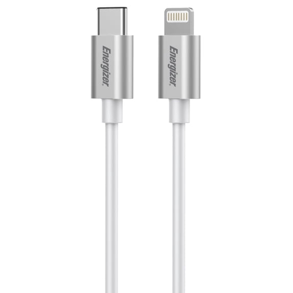 Energizer(R) 4ft Type-C to Lightning Cable, Metal Tips, White