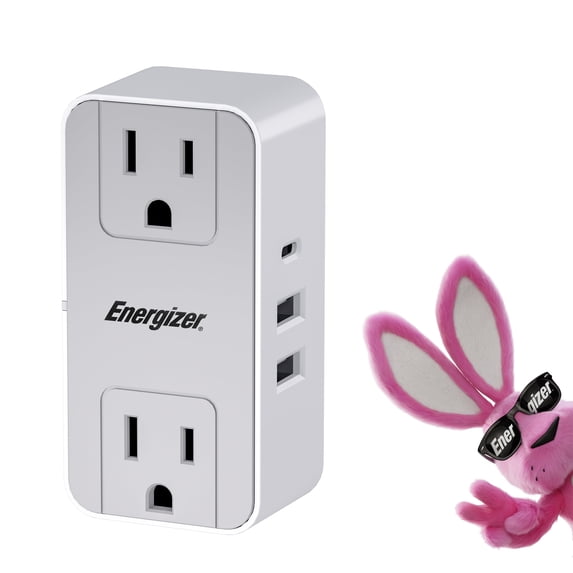 Energizer 5-Device Wall Tap Power Adapter – 2 AC Outlets, 20W USB-C PD Fast Charging, Dual USB-A Ports (3.1A Total) for Smartphones & Tablets