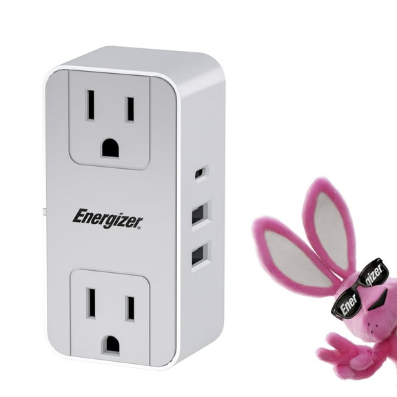 Energizer 5 Device Wall Tap - Includes - 2x AC Power Outlets / 1x 20W Power Delivery Fast Charging Type-C Port / 2x USB-A Ports (3.1A Total Output) - Plug In Adapter