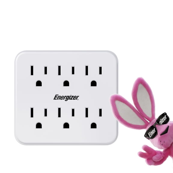 Energizer 6-Outlet Grounded Wall Tap, Multi Plug Extender, 3-Prong Adapter, Space-Saving Design