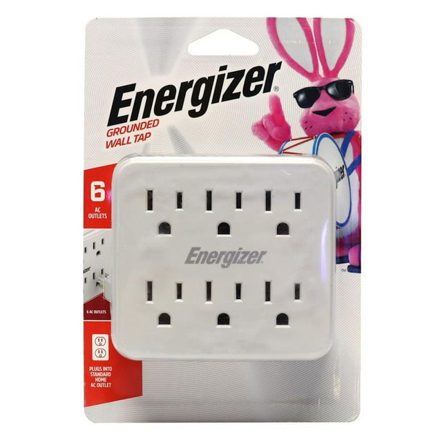 Energizer 6 Device Multi Plug Wall Outlet Extender Power Strip Expander