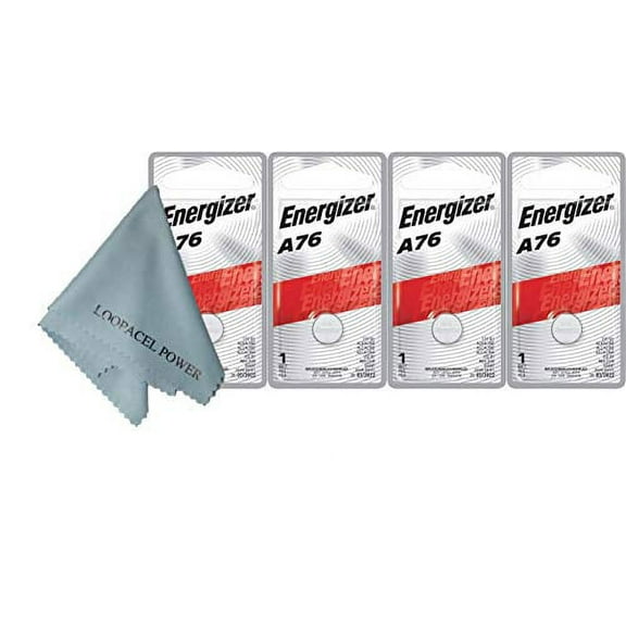 Energizer A76 LR44 1.55V Button Cell Alkaline Batteries (Individually Packaged Each with Retail Hanging Tab) x 4