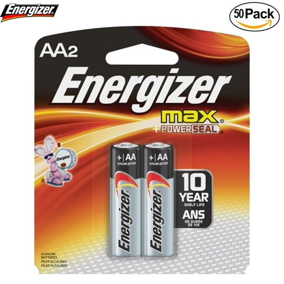 Energizer AA Size Alkaline General Purpose Battery, AA - Alkaline - 1.5 V DC - 50 - 2 Packs (100 Batteries Total)