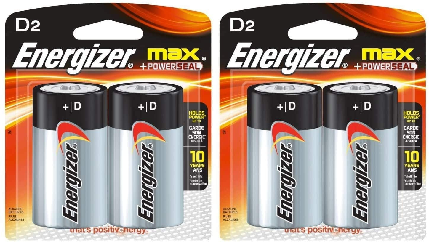 Energizer Alkaline Battery, "D" Size, 2/PK Pack of 2
