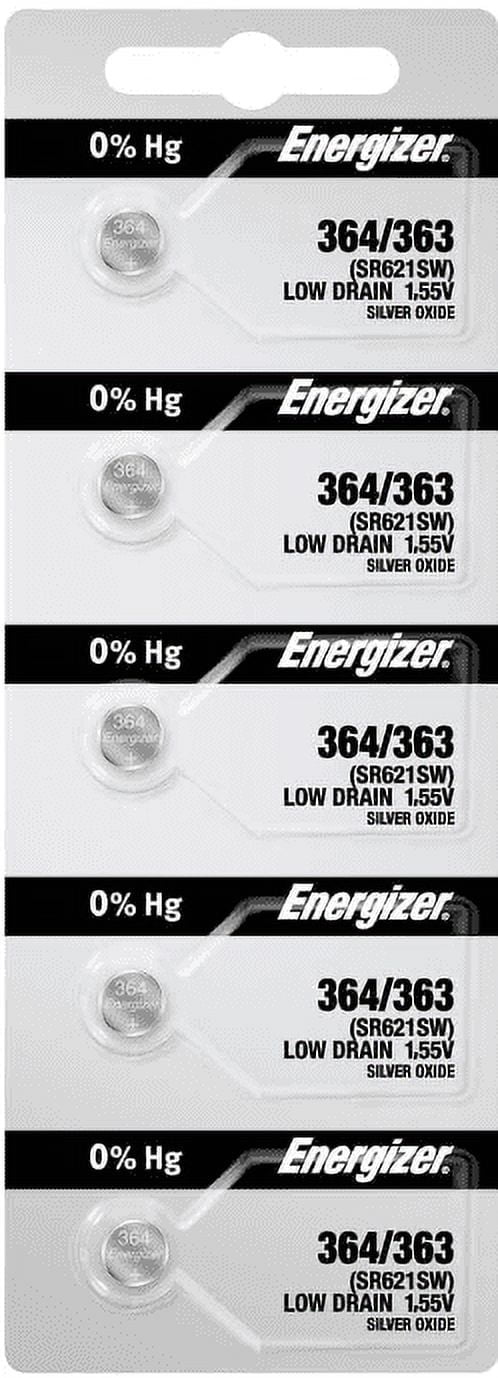 Energizer Batteries 364/363 (SR621W, SR621SW) Silver Oxide Watch Battery. On Tear Strip (Pack of 5)