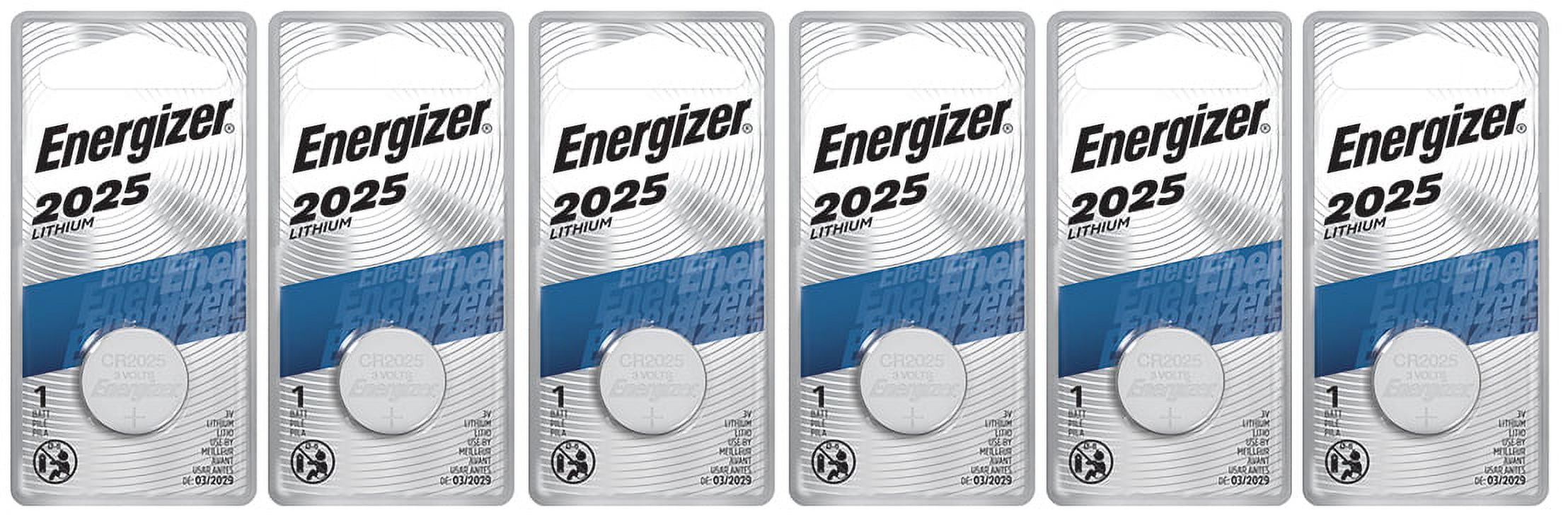 Energizer CR2025 Batteries, 3V Lithium Coin Cell 2025 Watch Battery, (6 Count)