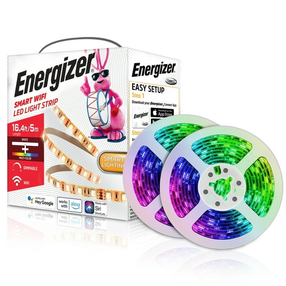 Energizer Connect EOS2-1001-WHT Smart Multicolor LED Light Strip, 16.4 Feet, 2 Pack