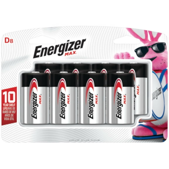 Energizer E95BP-8H Max Alkaline Battery, D, 1.5 Volt