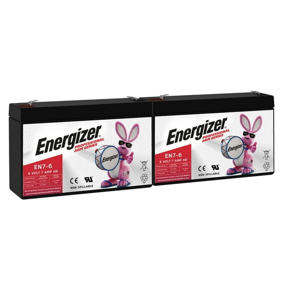 Energizer EN7-6 - 2 PACK - 6 Volt 7 Amp Hr, Long Lasting Sealed Lead Acid AGM Rechargeable Battery Ideal For Use In Emergency Lighting, Backup Power, Kids Ride On, and more