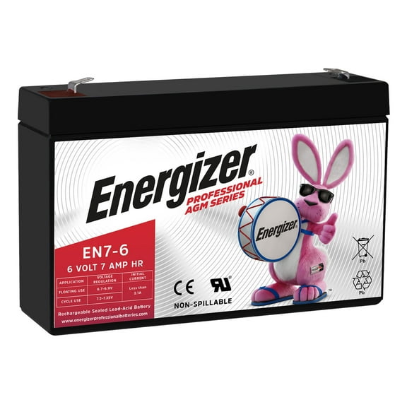 Energizer EN7-6, 6 Volt 7 Amp Hr, Long Lasting Sealed Lead Acid AGM Rechargeable Battery Ideal For Use In Emergency Lighting, Backup Power, Kids Ride On, and more
