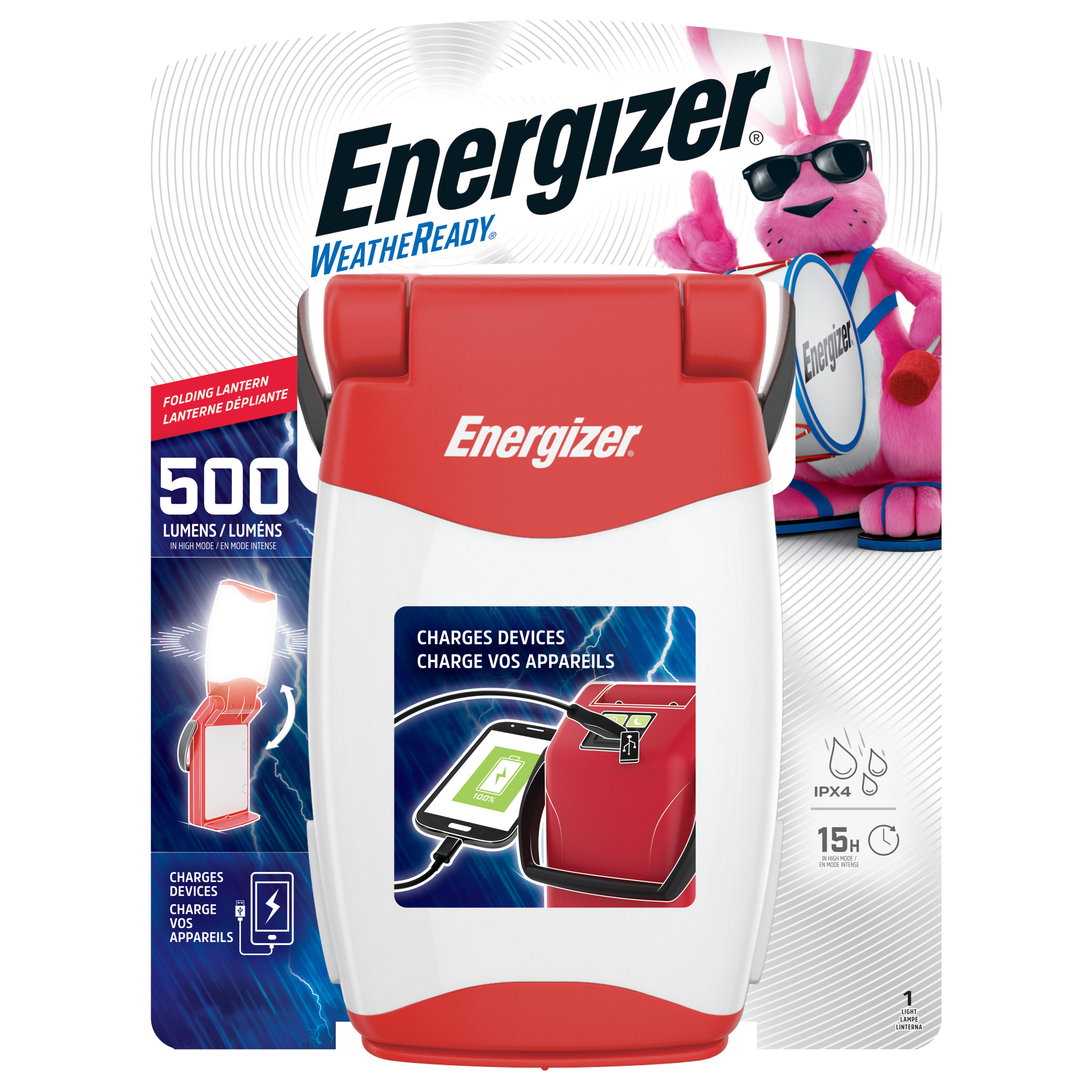 Energizer Emergency Folding LED Lantern, Red, 500 Lumens, IPX4 Water Resistant, Portable LED Light, Durable Emergency Lantern - image 1 of 11