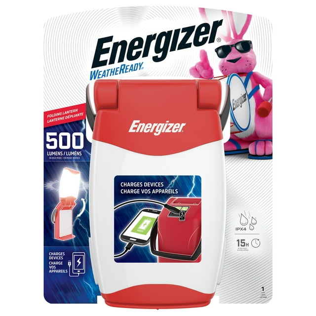 Energizer Emergency Folding LED Lantern, Red, 500 Lumens, IPX4 Water Resistant, Portable LED Light, Durable Emergency Lantern