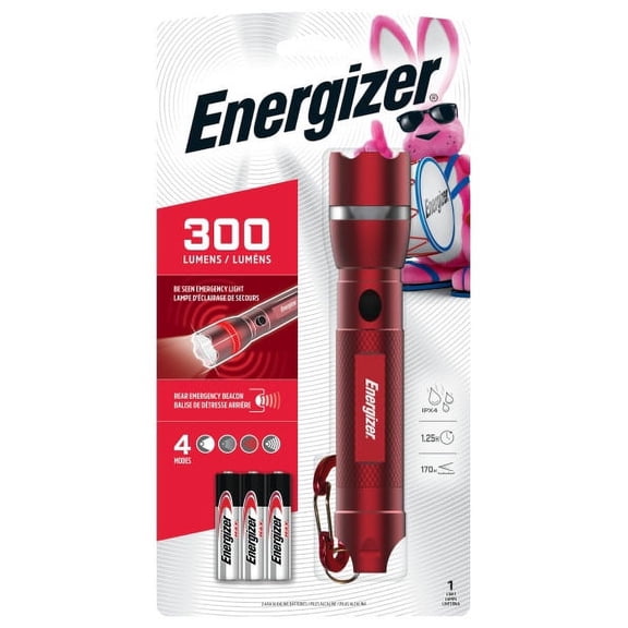 Energizer Hand Held LED Light with Beacon and Whistle, 300 Lumen Emergency Flashlight, Batteries Included