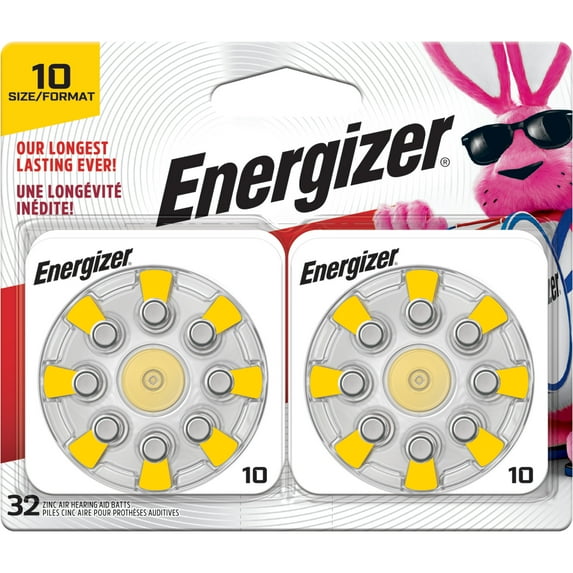 Energizer Hearing Aid Batteries Size 10, Yellow Tab, 32 Pack