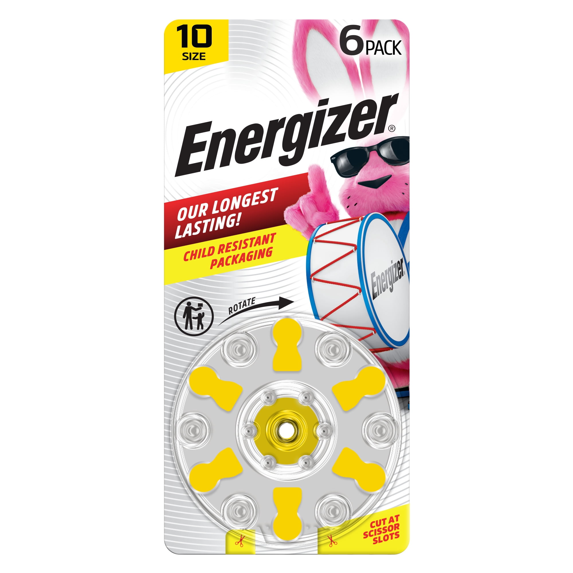 Energizer Hearing Aid Batteries Size 10, Yellow Tab, 6 Pack