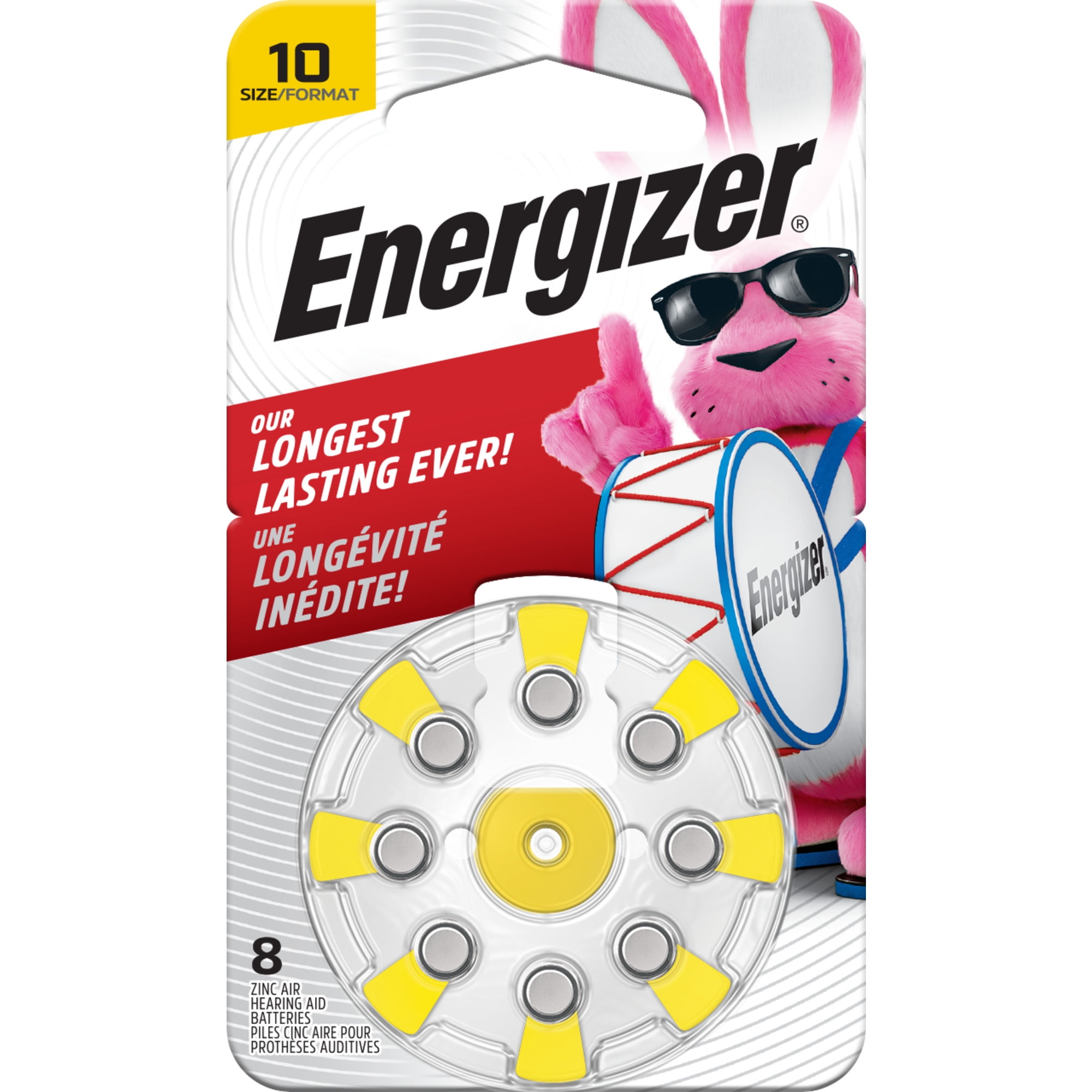 Energizer Hearing Aid Batteries Size 10, yellow tab, 8 Pack