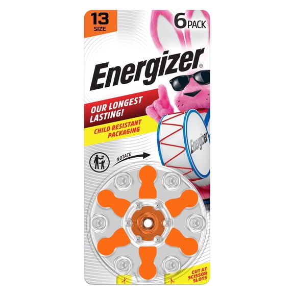 Energizer Hearing Aid Batteries Size 13, Orange Tab, 6 Pack