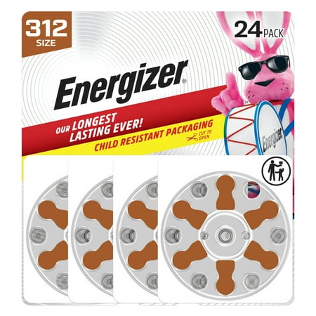 Energizer Hearing Aid Batteries, Size 312, 24 Pack