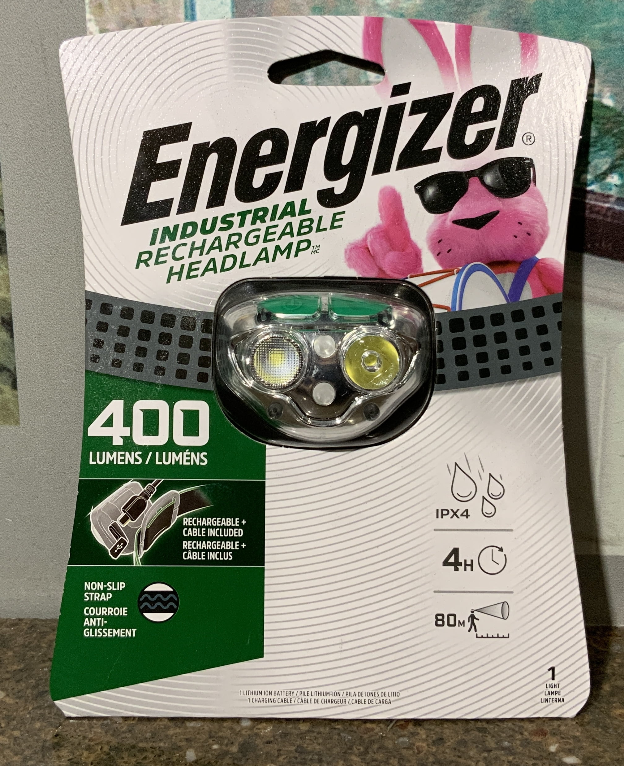 Energizer Industrial Rechargeable 4 Hour Headlamp 400 IPX4 Visibility 80m Lumens