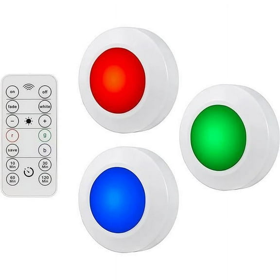 Energizer LED Puck Lights, 3 Pack, Color Changing, Battery Powered, Under Cabinet Lighting, Wireless, 40 Lumens, Remote Controlled, Perfect for Under Cabinet, Bedroom, Closets, Pantry, and More, 50014