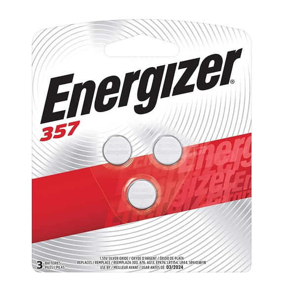 Energizer LR44 Battery, Silver Oxide 303, 357, AG13, or SR44 1.5 Volt Batteries 3 Count - Packaging May Vary