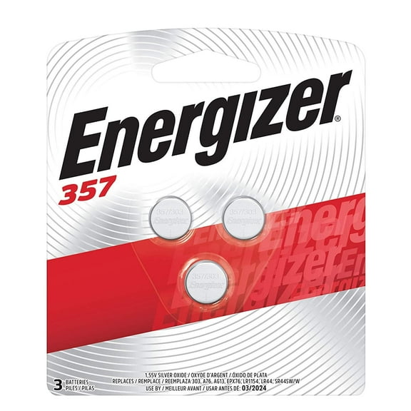 Energizer LR44 Battery, Silver Oxide 303, 357, AG13, or SR44 1.5 Volt Batteries 3 Count - Packaging May Vary