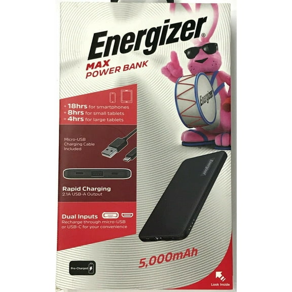 Open Box Energizer - MAX 5,000mAh Ultra-Slim Fast Portable Charger for iPhone/iPad/USB