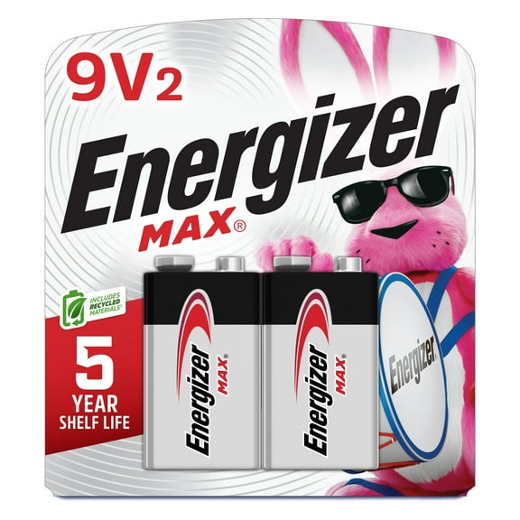 Energizer MAX 9V Batteries (2 Pack), 9 Volt Alkaline Batteries