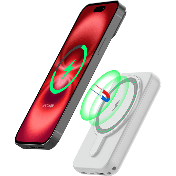 Energizer Magnetic Wireless Power Bank 5,000mAh, MagSafe Compatible, Qi Wireless & USB-C Charging White