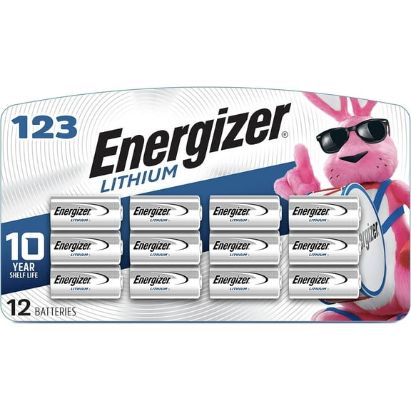Energizer Photo Battery, Cell Size, 123, 12-Count
